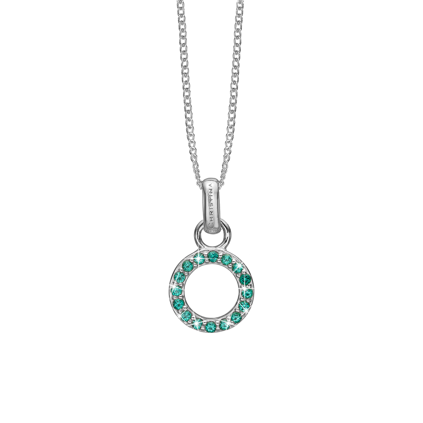 Green CZ Circle Earring Pendant - Sterling Silver with 16 Greenne Cubic Zirkonia