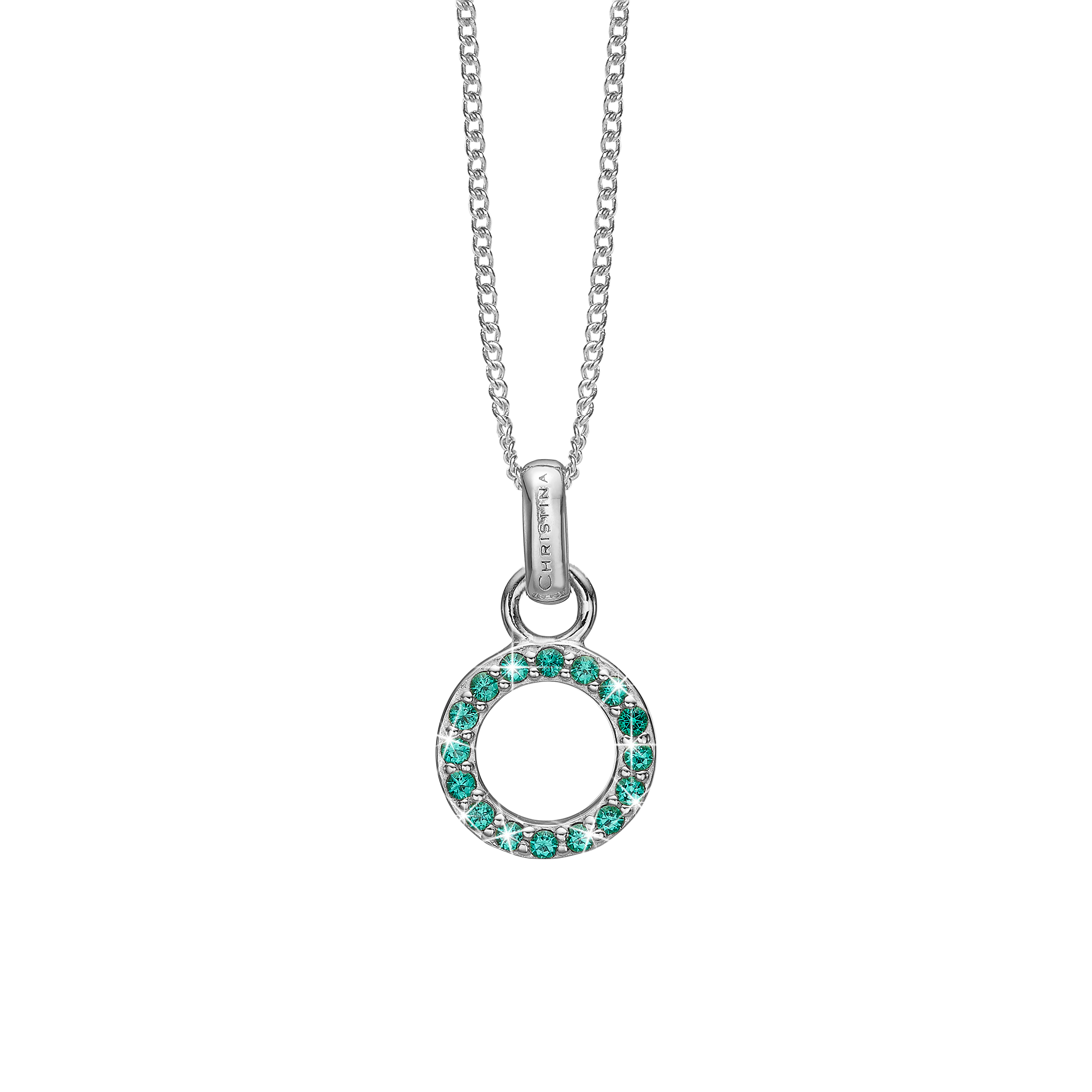 Green CZ Circle Earring Pendant - Sterling Silver with 16 Greenne Cubic Zirkonia