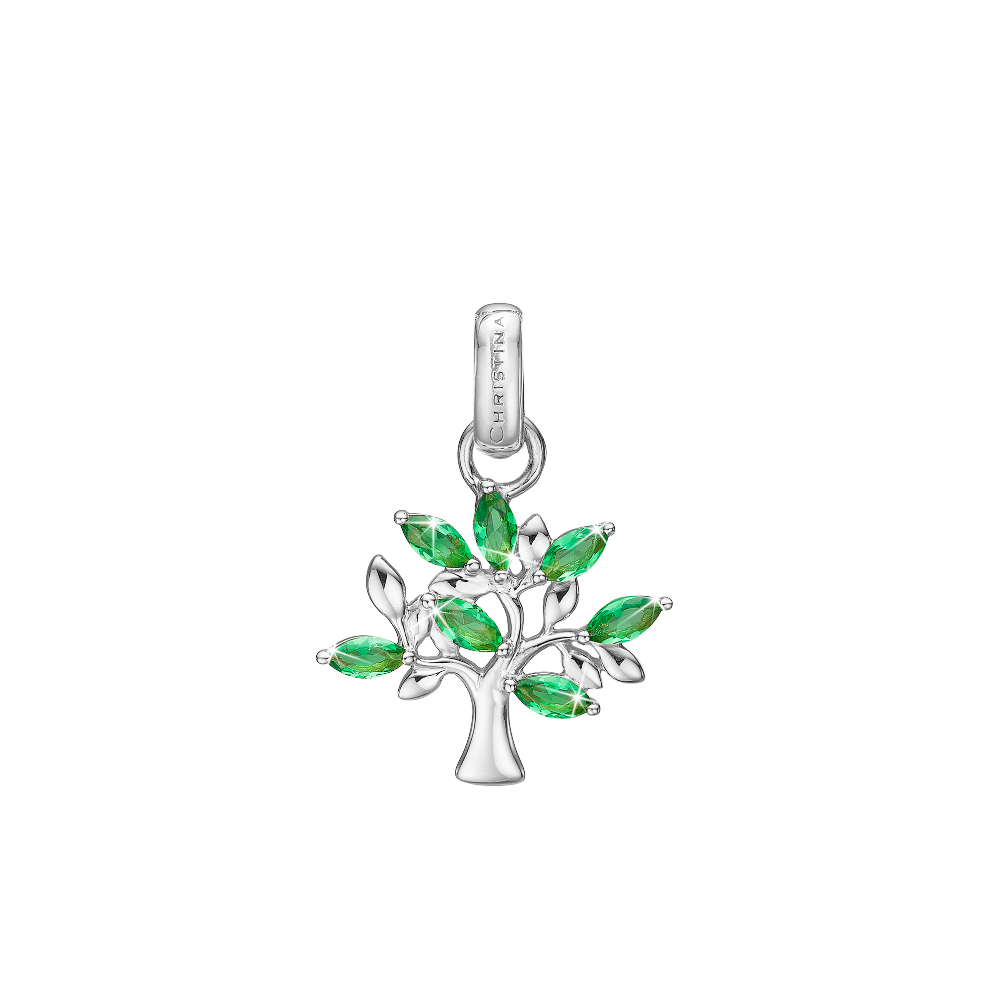 Green Family Tree Earring Pendant - Sterling Silver with 7 Greenne Cubic Zirkonia
