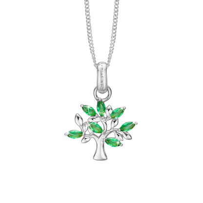 Green Family Tree Earring Pendant - Sterling Silver with 7 Greenne Cubic Zirkonia