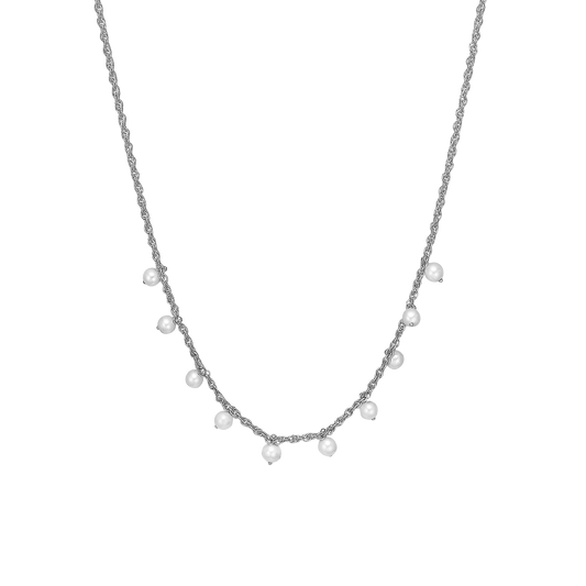 Dangling Pearls Necklace - Sterling Silver with 10 white Ferskvandsperler