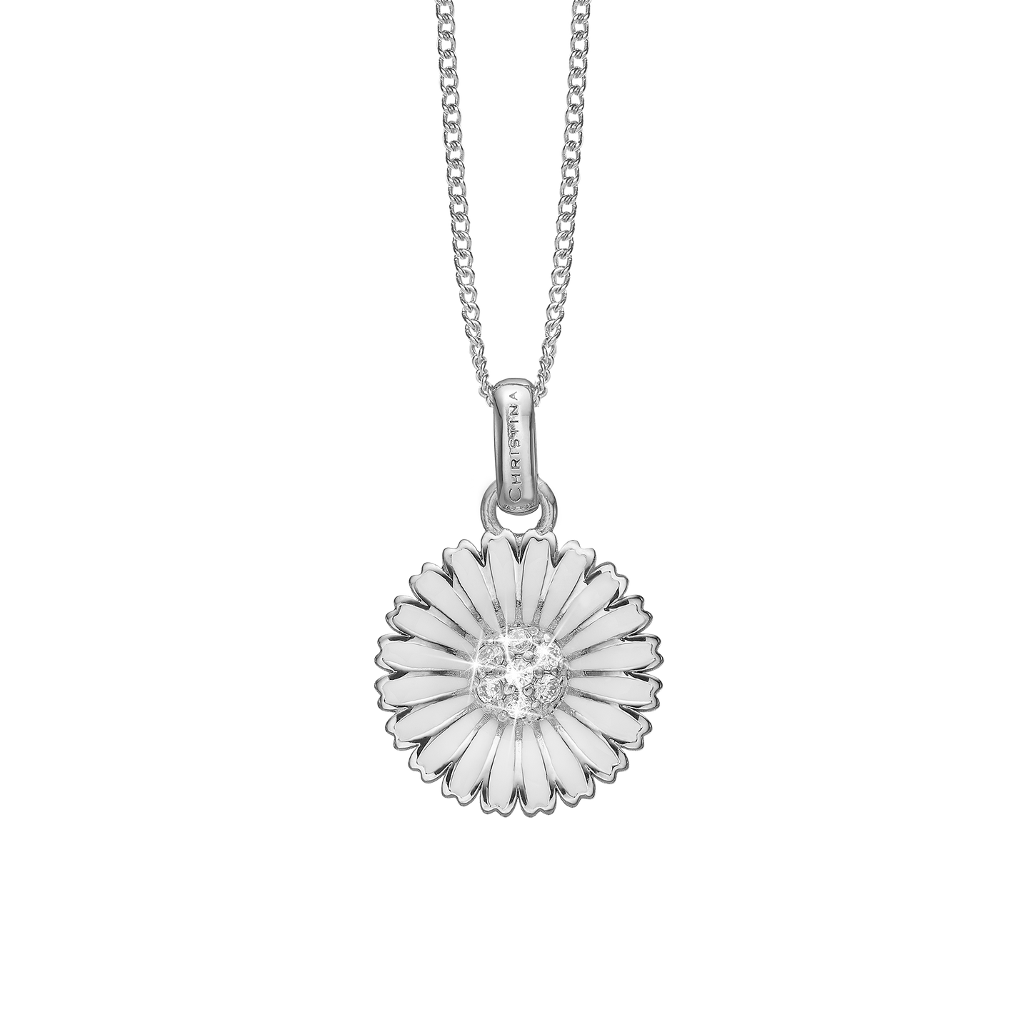 Marguerite CZ Ø15mm Earring Pendant - Sterling Silver with 7 Cubic Zirkonia