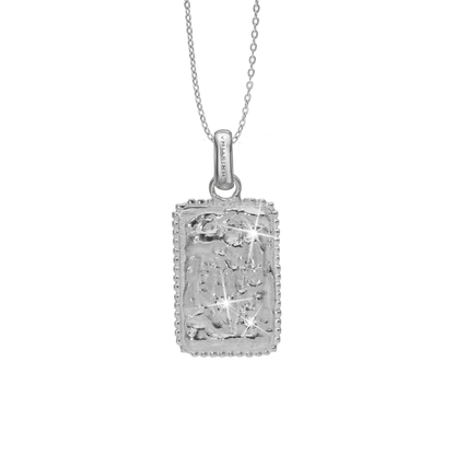 Antique square Large Earring Pendant - Polished Sterling Silver with 3 white Cubic Zirkonia