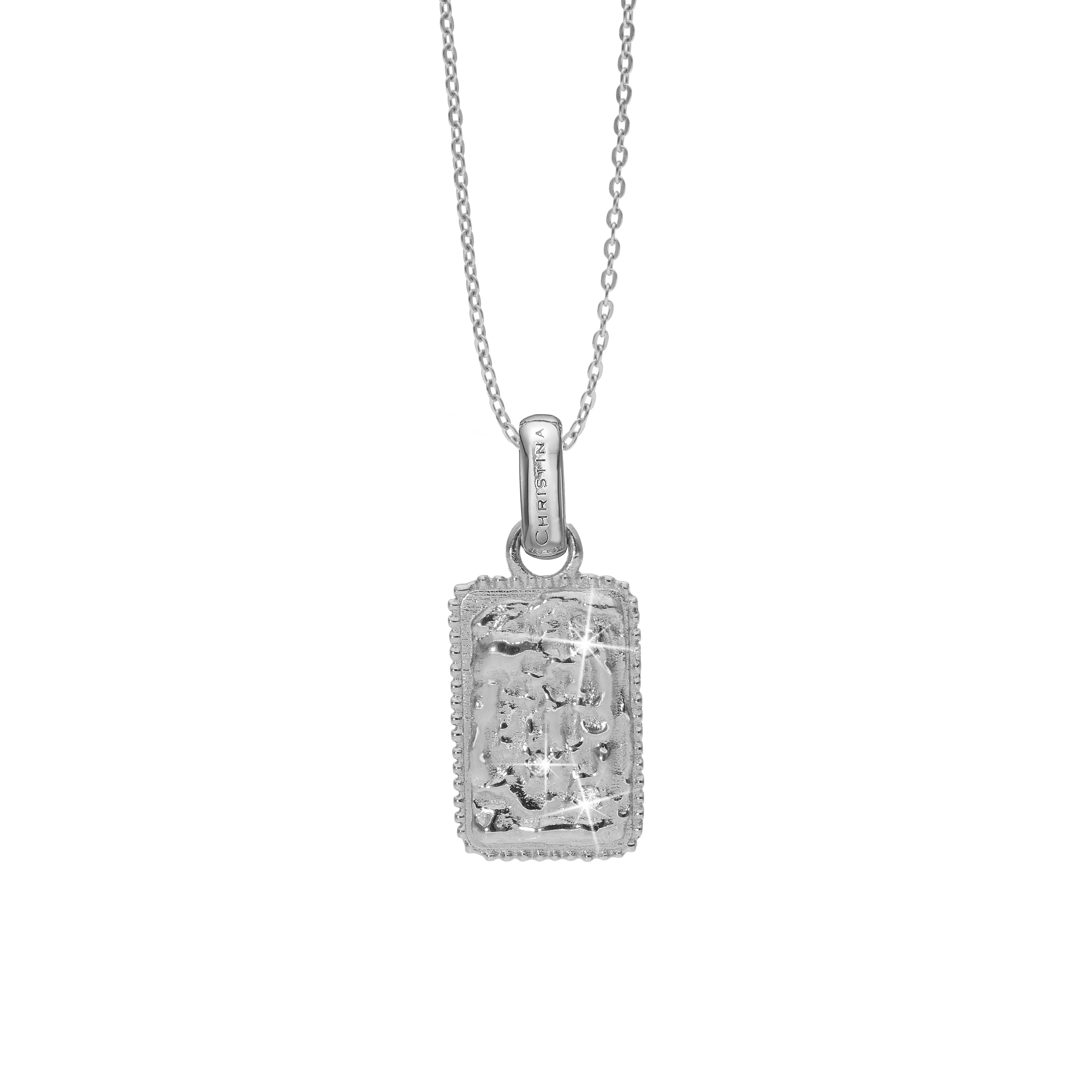 Antique square Earring Pendant - Polished Sterling Silver with 3 white Cubic Zirkonia