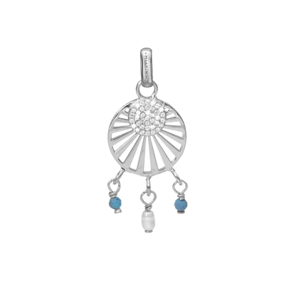 Ocean sunset Earring Pendant - Polished Sterling Silver with 37 white Cubic Zirkonia