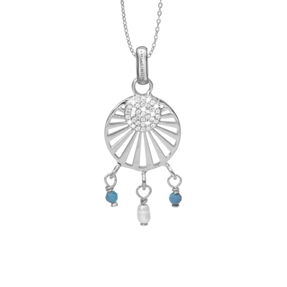 Ocean sunset Earring Pendant - Polished Sterling Silver with 37 white Cubic Zirkonia