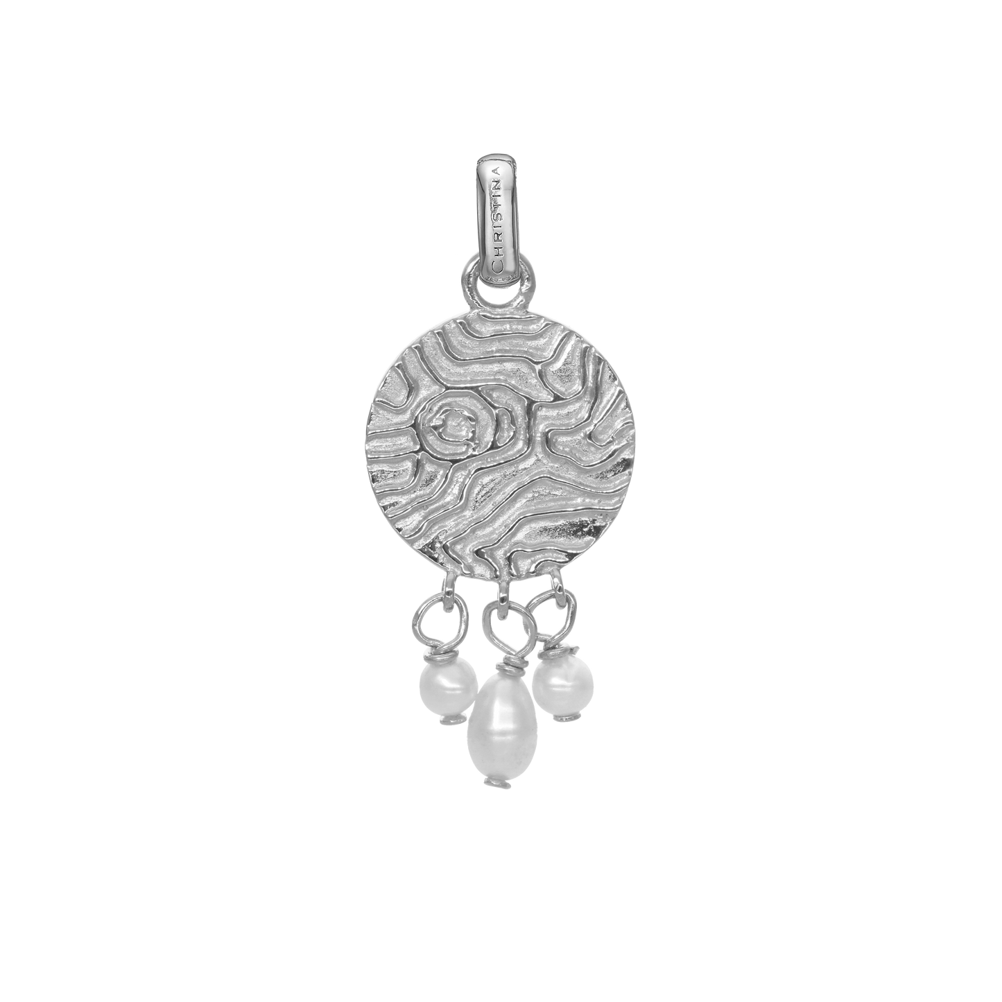 Dazzling imprint Earring Pendant - Polished Sterling Silver with 3 white Ferskvandsperler