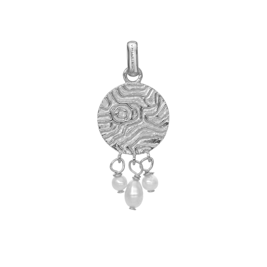Dazzling imprint Earring Pendant - Polished Sterling Silver with 3 white Ferskvandsperler