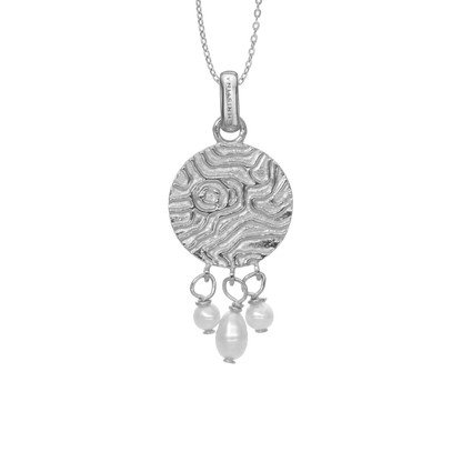 Dazzling imprint Earring Pendant - Polished Sterling Silver with 3 white Ferskvandsperler