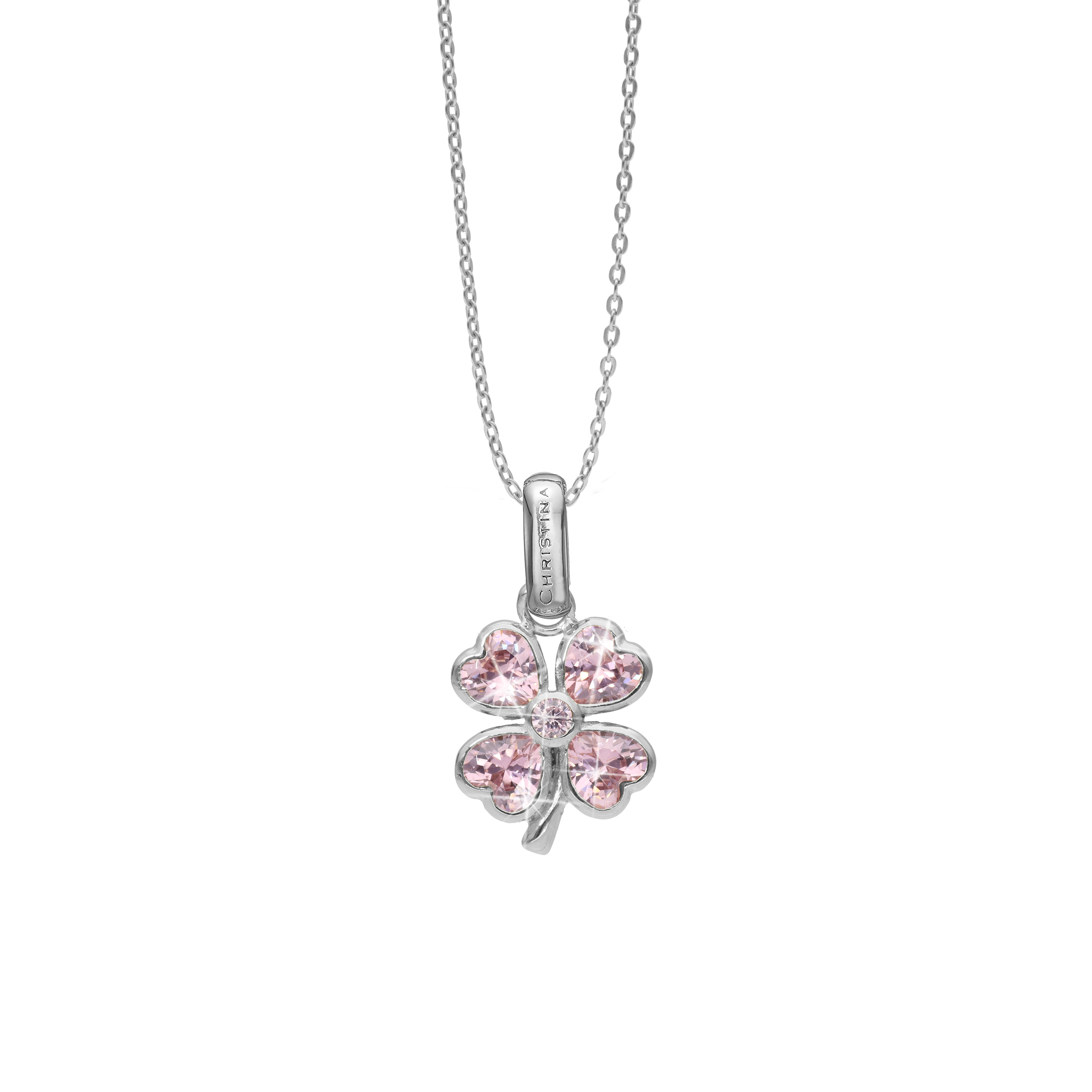 Pink Heart Clover Earring Pendant - Polished Sterling Silver with 5 Pinke Cubic Zirkonia