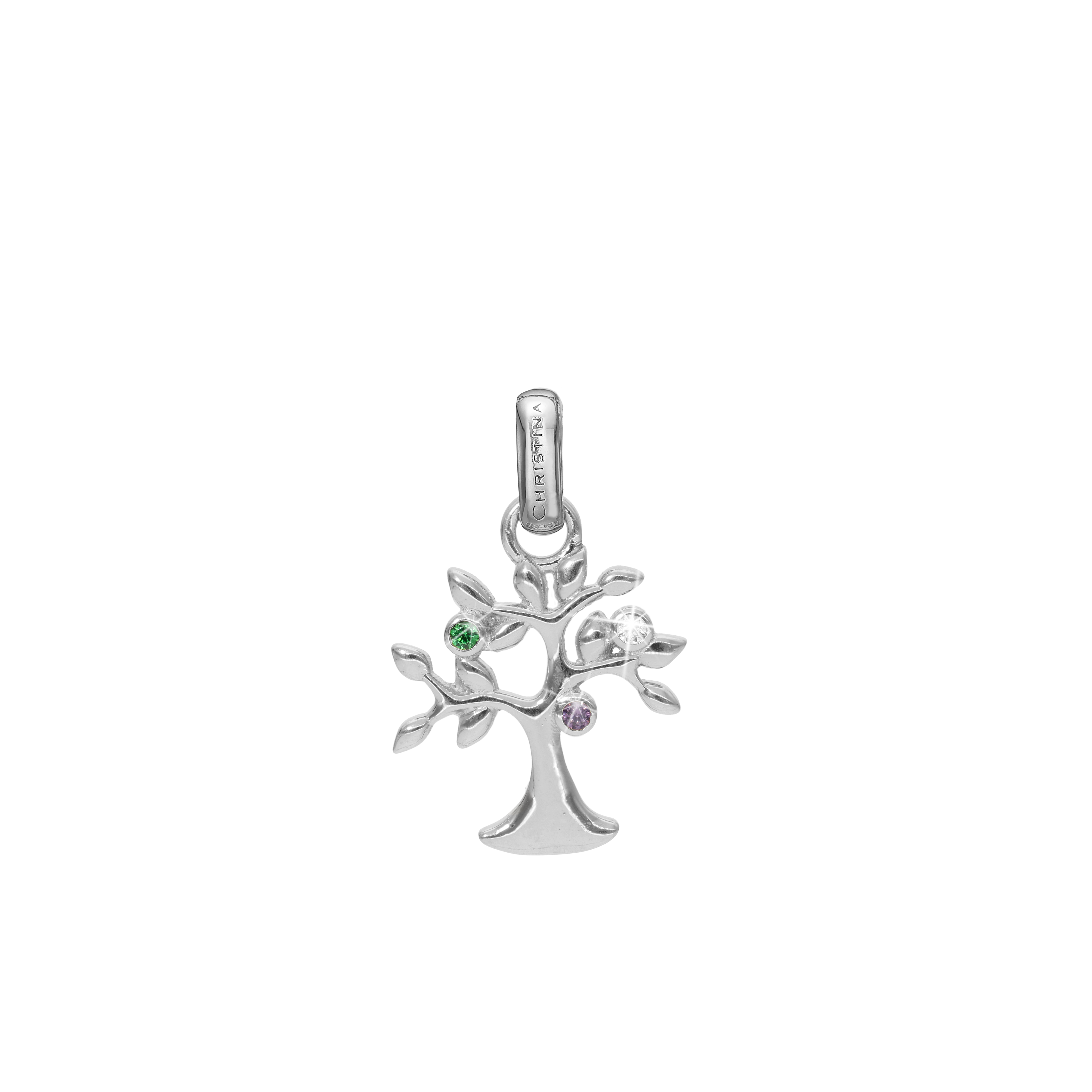 Life Tree Earring Pendant - Polished Sterling Silver with 3 Multi color Cubic Zirkonia