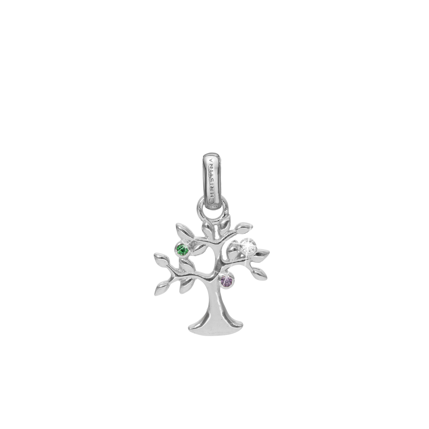 Life Tree Earring Pendant - Polished Sterling Silver with 3 Multi color Cubic Zirkonia