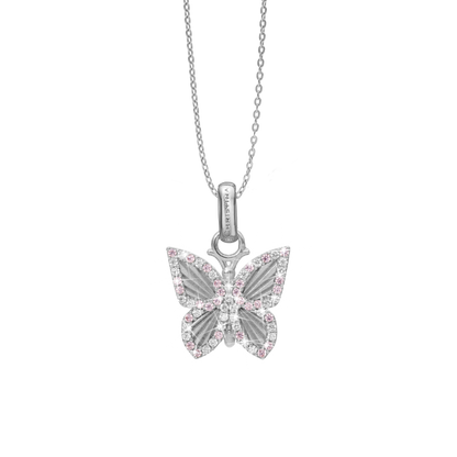 Pretty Butterfly Earring Pendant - Polished Sterling Silver with 32 Pinke Cubic Zirkonia