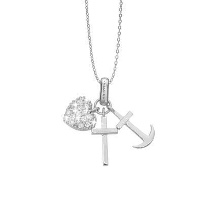 Faith Hope and Love Earring Pendant - Polished Sterling Silver with 32 white Cubic Zirkonia