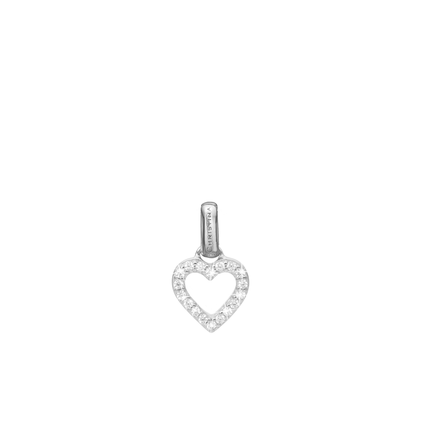 Shimmery Heart Earring Pendant - Polished Sterling Silver with 18 white Cubic Zirkonia