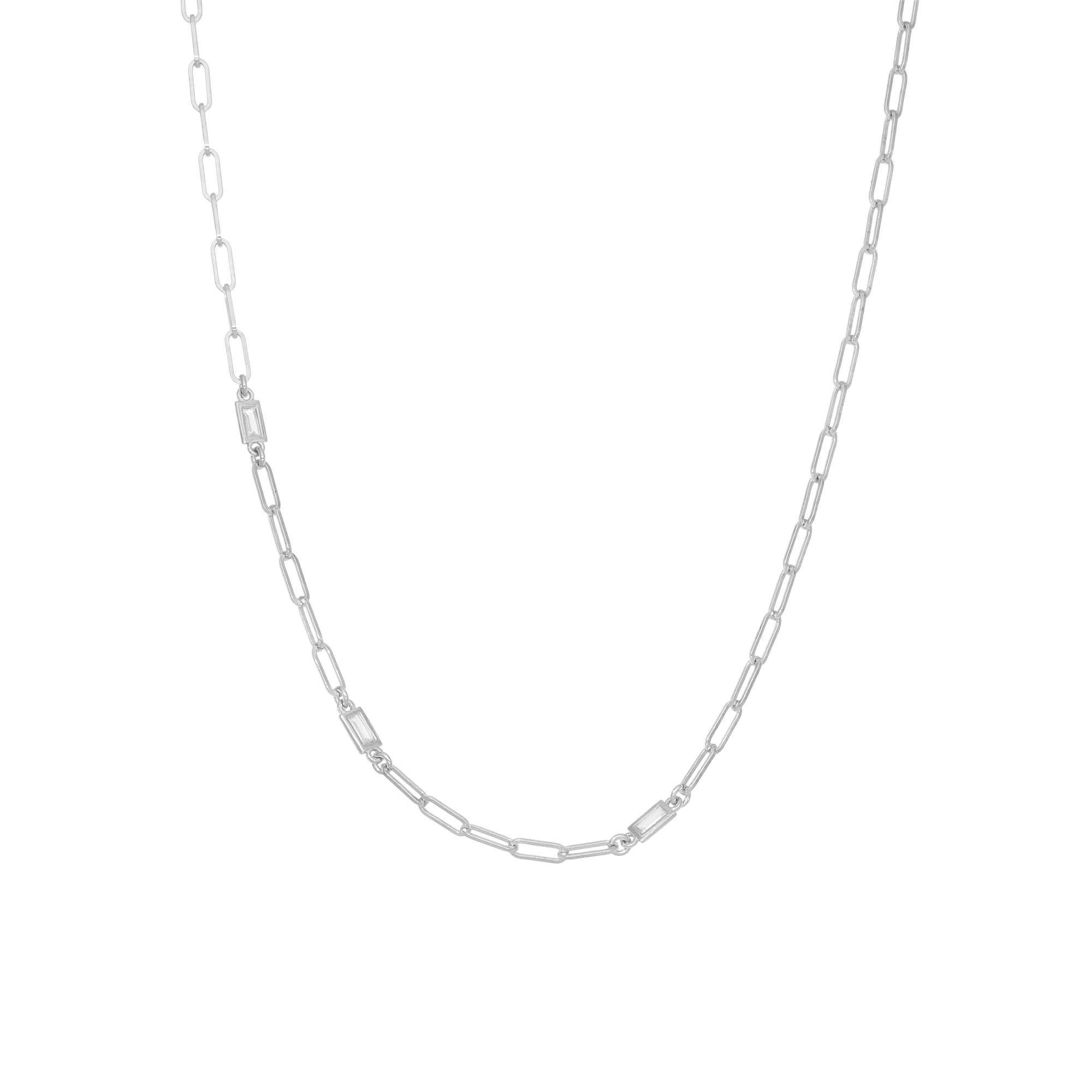 Shiny Links Necklace - Polished Sterling Silver with 3 white Cubic Zirkonia