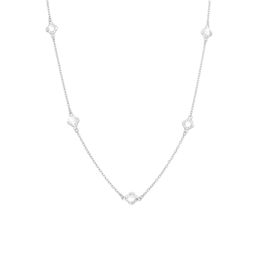 Glowing Clover Necklace - Polished Sterling Silver with 3 white Cubic Zirkonia