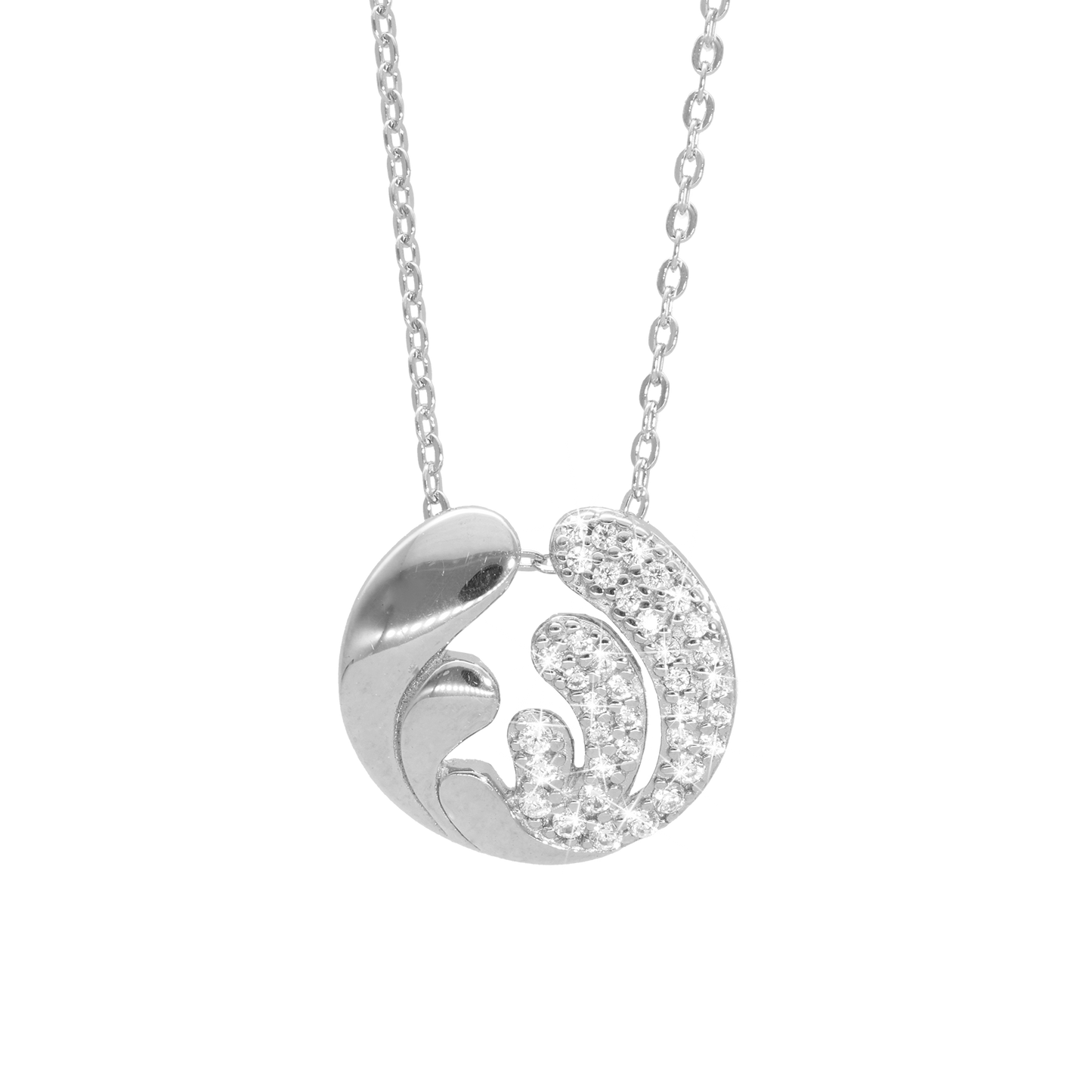 Ocean Splash Earring Pendant - Polished Sterling Silver with 37 Cubic Zirkonia