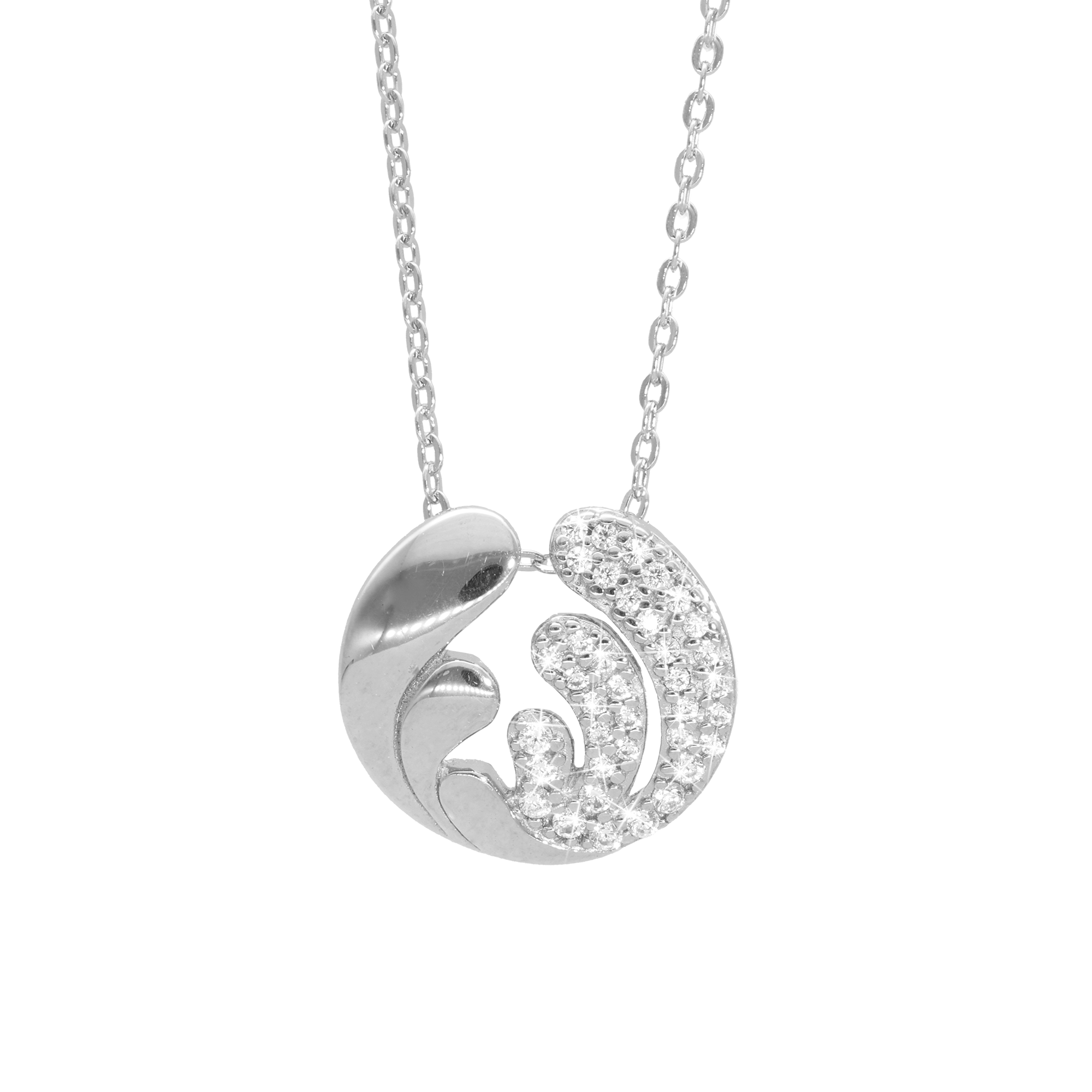 Ocean Splash Earring Pendant - Polished Sterling Silver with 37 Cubic Zirkonia