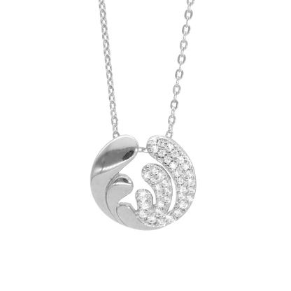 Ocean Splash Earring Pendant - Polished Sterling Silver with 37 Cubic Zirkonia