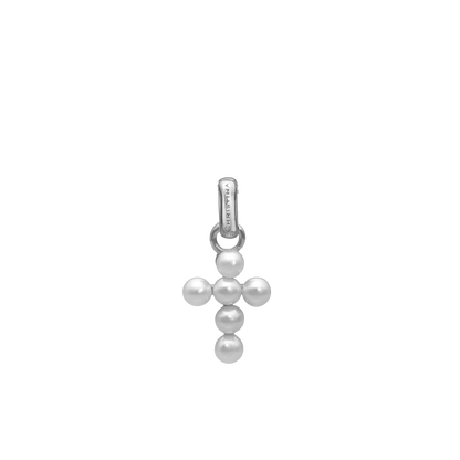 Pearl Cross Earring Pendant - Polished Sterling Silver with 6 Ferskvandsperler