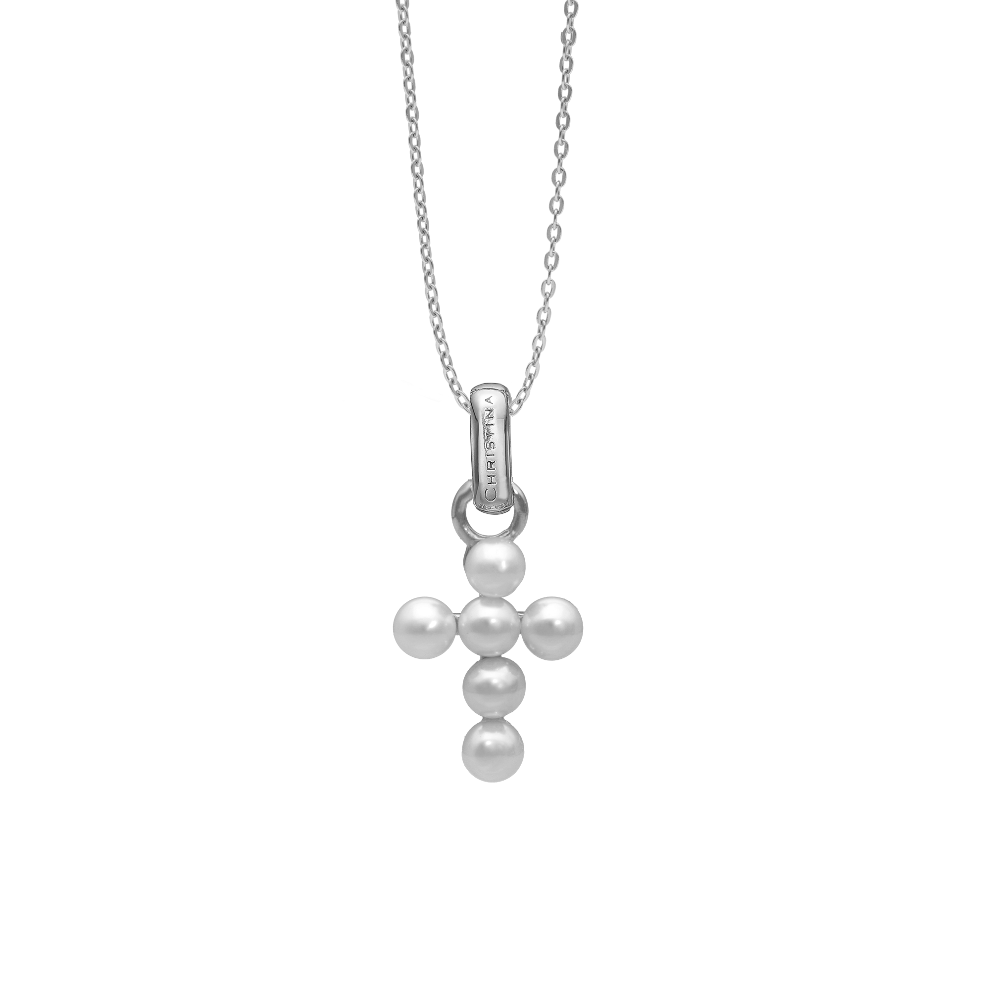 Pearl Cross Pendant - Polished Sterling Silver with 6 Freshwater pearls