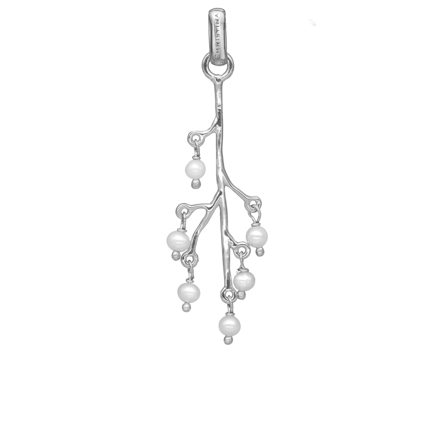 Cherry Tree Earring Pendant - Polished Sterling Silver with 6 Ferskvandsperler