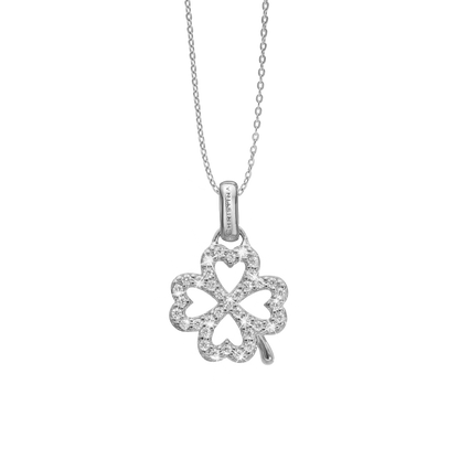 Shimmery Clover Earring Pendant - Polished Sterling Silver with 37 Cubic Zirkonia