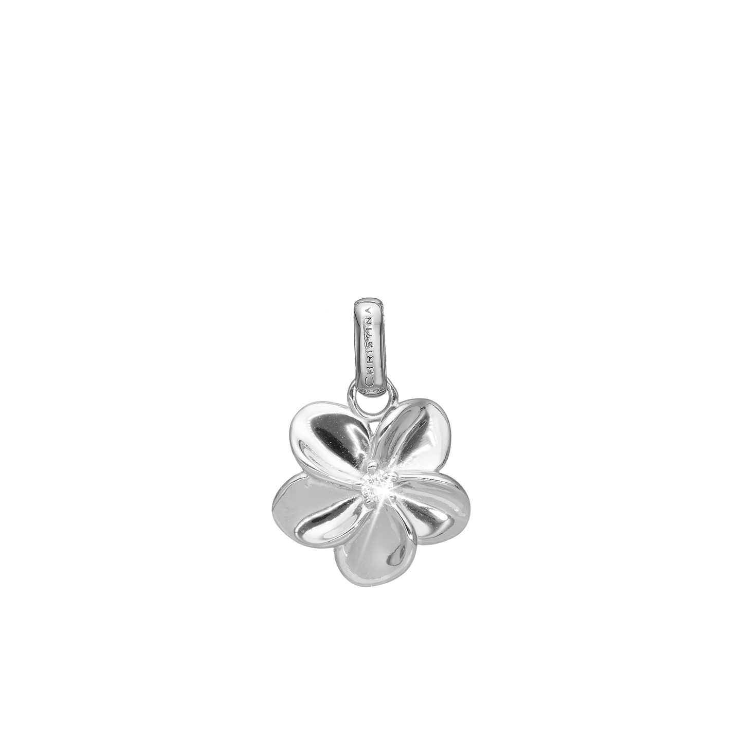 Flower Bouquette Earring Pendant - Polished Sterling Silver with 1 Cubic Zirkonia