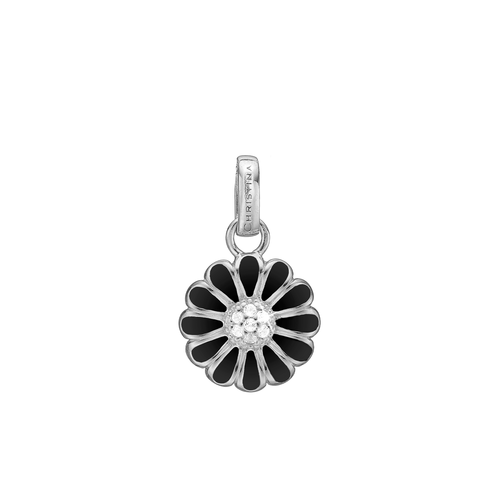 16 mm Black Marguerite Earring Pendant - Sterling Silver with 7 white