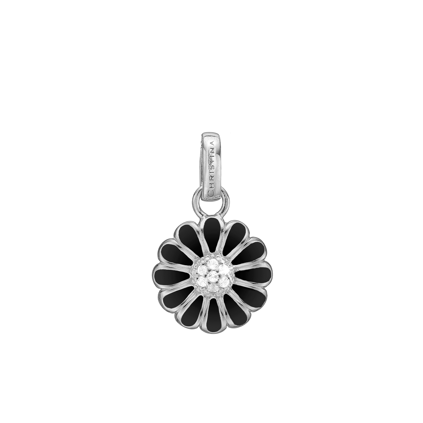 16 mm Black Marguerite Earring Pendant - Sterling Silver with 7 white