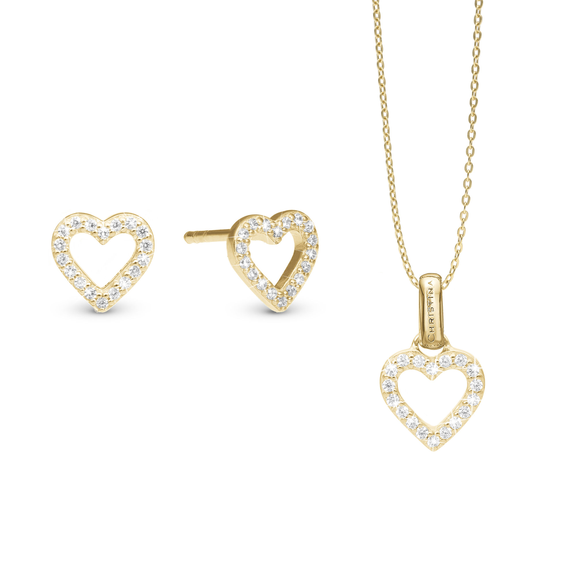 Shimmery Heart Smykkesæt - Gold Plated Sterling Silver with Cubic Zirkonia