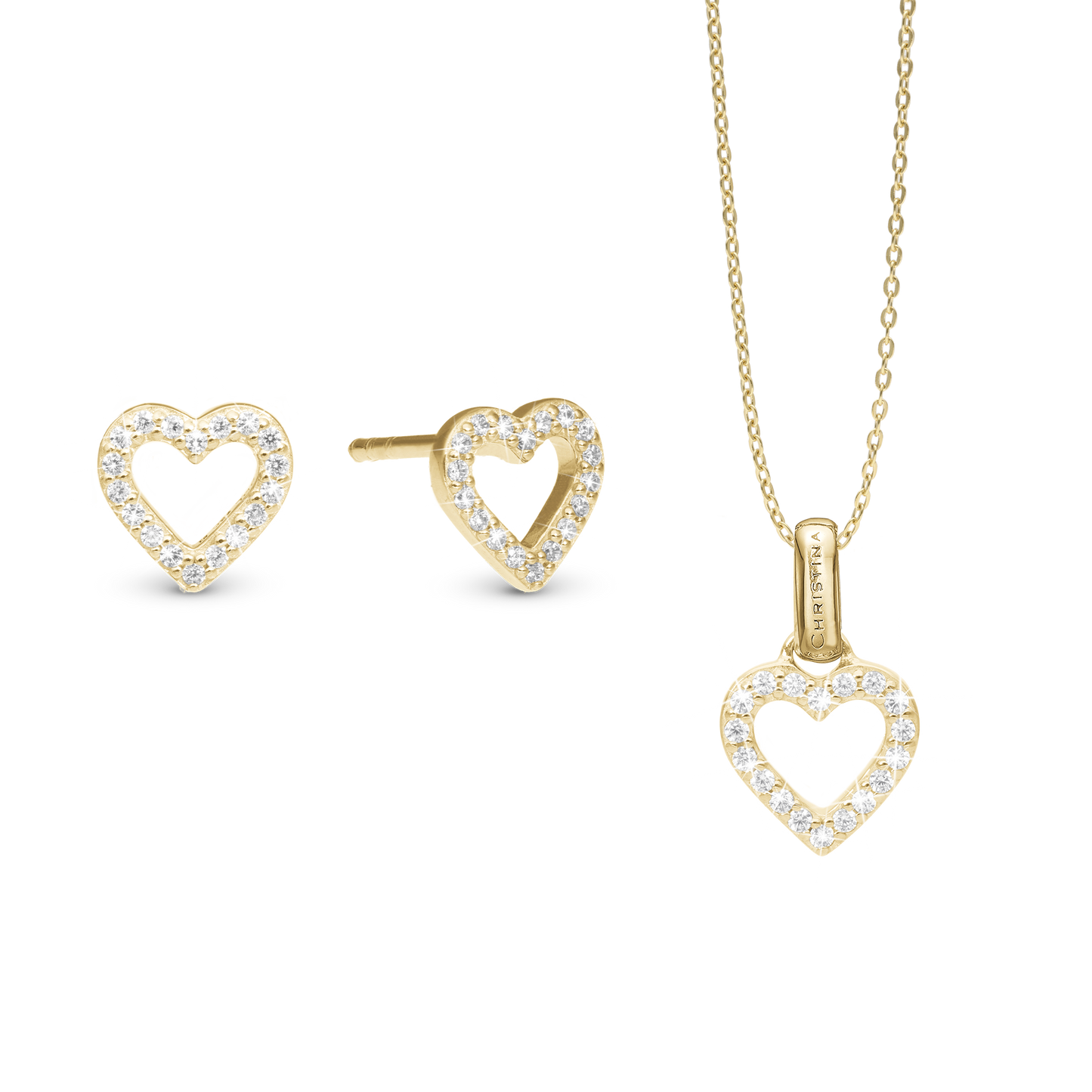 Shimmery Heart Smykkesæt - Gold Plated Sterling Silver with Cubic Zirkonia