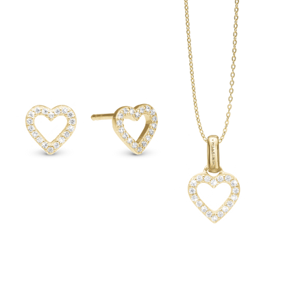 Shimmery Heart Smykkesæt - Gold Plated Sterling Silver with Cubic Zirkonia