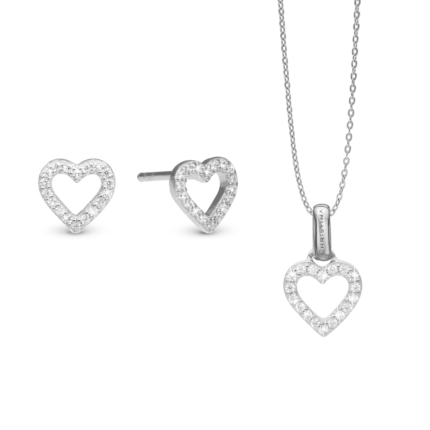 Shimmery Heart Smykkesæt - Sterling Silver with Cubic Zirkonia