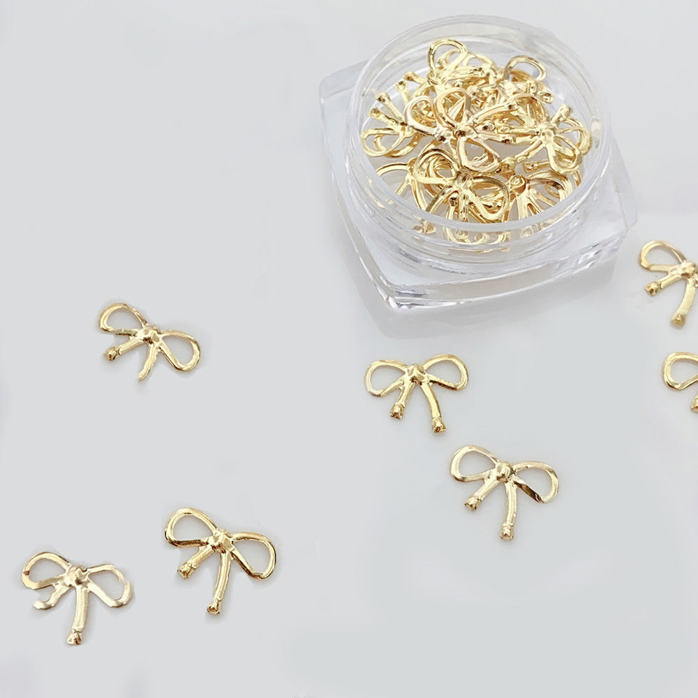 Alloy Bow Nail Ornament Light Luxury Advanced Bow Gold And Silver Nail Accessories