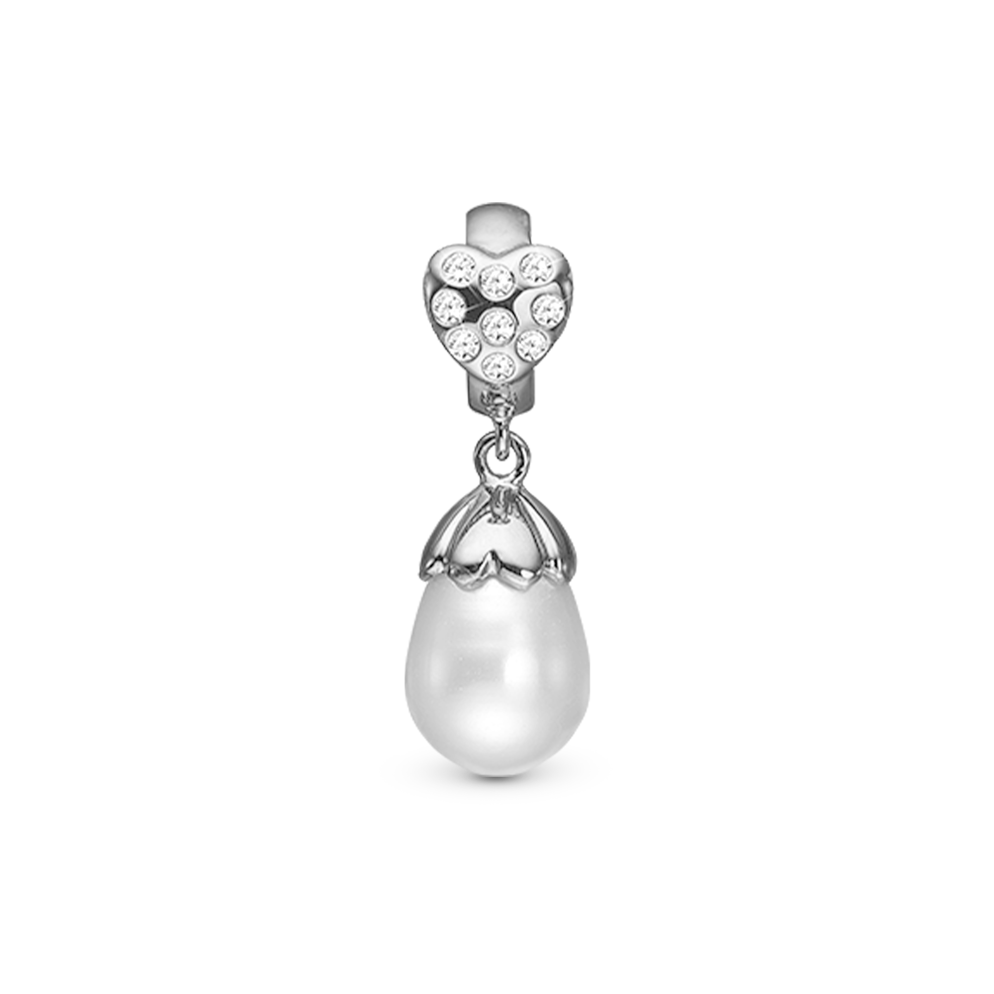 Pearl Love Charm 6 mm for Classic Leather Bracelet - White Gold 14 karat with 10 Topas