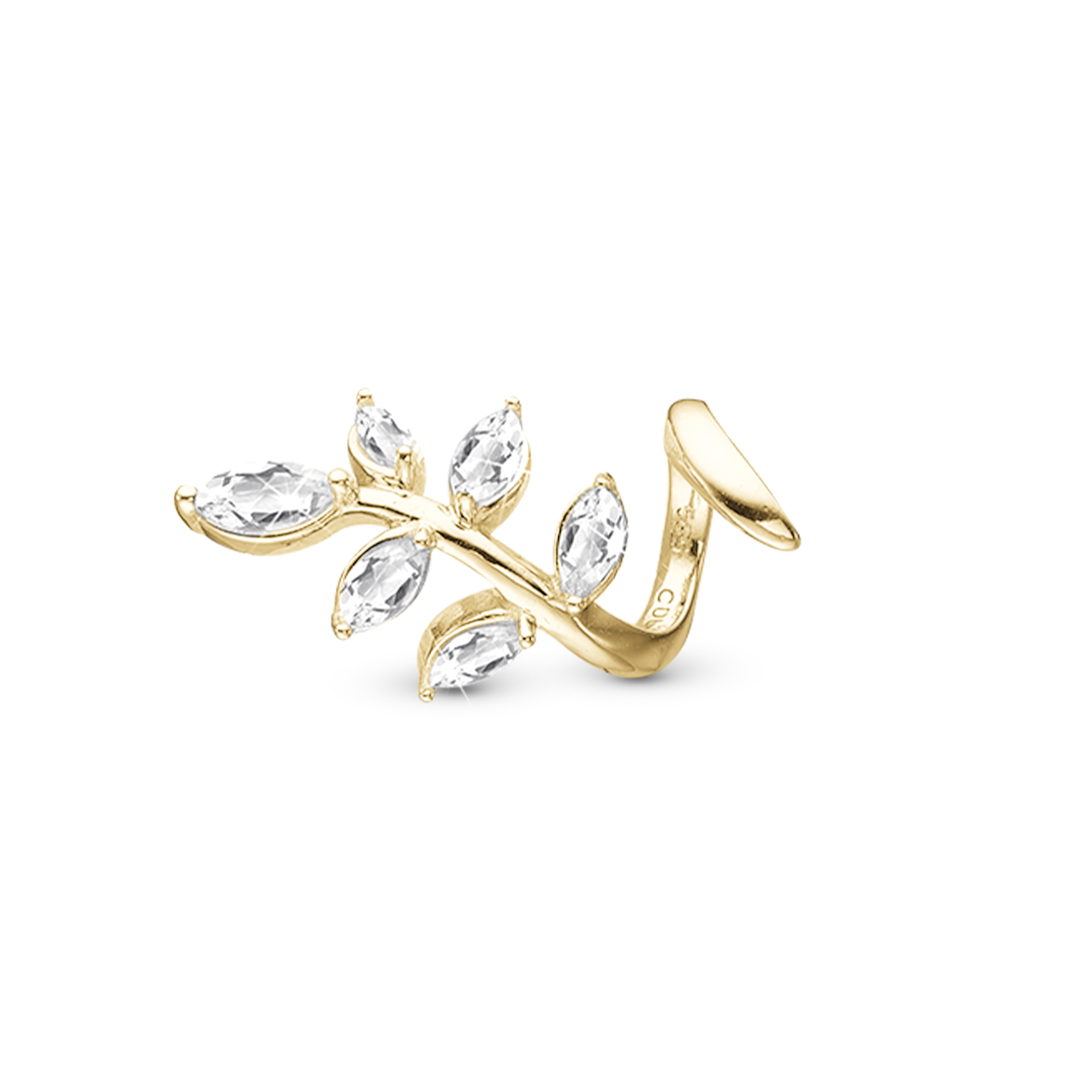 Leaf Twist Charm 6 mm for Classic Leather Bracelet - Gold 14 karat with 6 white Topas