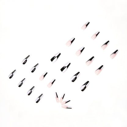 Einfache, schwarz-weiße, farblich abgestimmte lange Fingernägel mit abnehmbaren Nagelspitzen