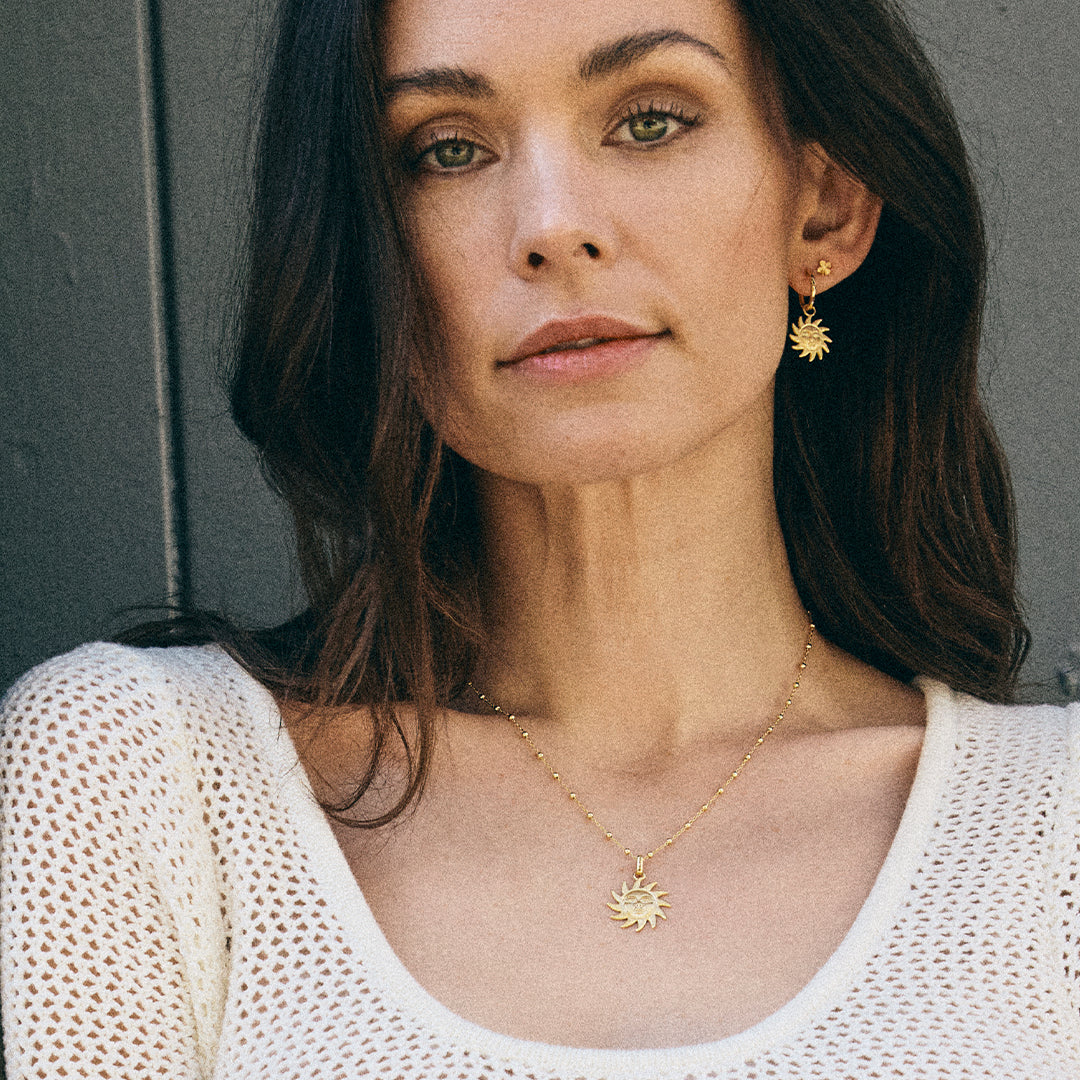Glowing Sun Earring Pendant - Matte Gold Plated Sterling Silver