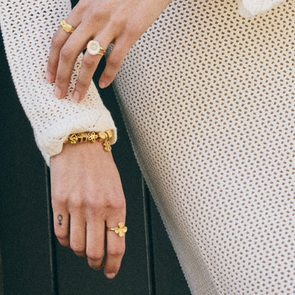 FoWatch Leaf Clover Ring - Polished/Matte Gold Plated Sterling Silver
