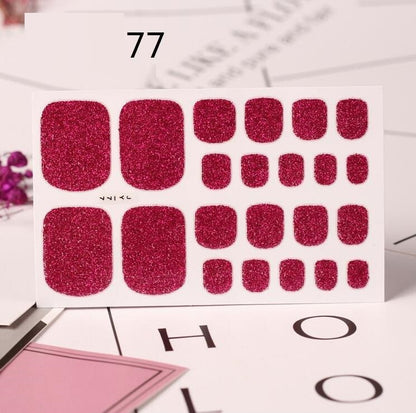 22 Nagelsticker, einfarbig grün, Zwiebelpuder, Fußsticker