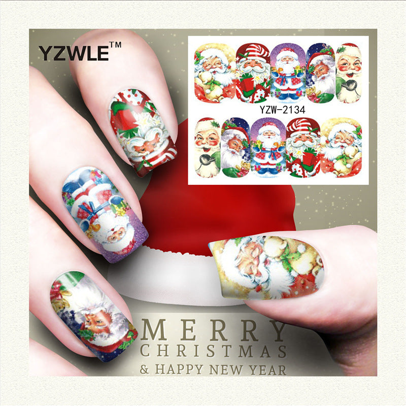 Nagelsticker mit rotem Schneeflocken-Hirsch-Schneemann-Motiv