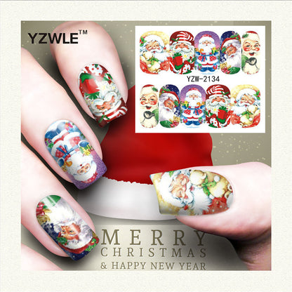 Nagelsticker mit rotem Schneeflocken-Hirsch-Schneemann-Motiv