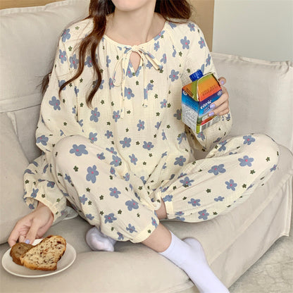 Damenpyjama aus Baumwollgarn mit Print, Pullover mit Bindeband