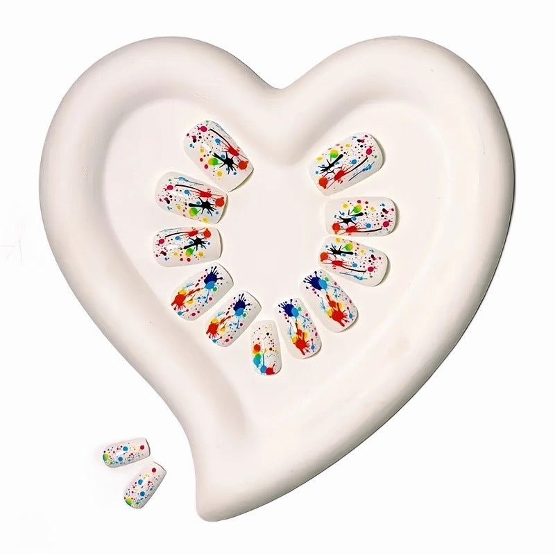 Wear Colored Ink Polka Dots Personality Fashion Nail Tips 24 Pieces