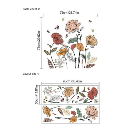 Wandaufkleber mit böhmischen Blumen, Wildblumen-Wandkunst-Dekorationsaufkleber