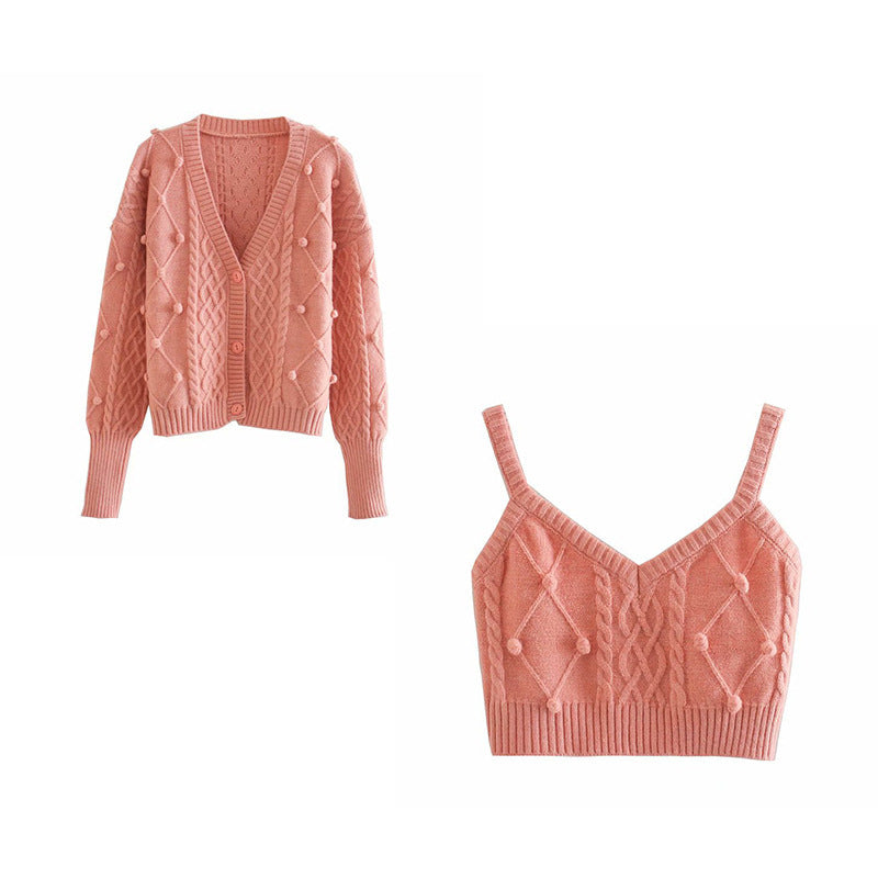 Three-dimensional Yarn Ball Twist Knit Sweater Sling