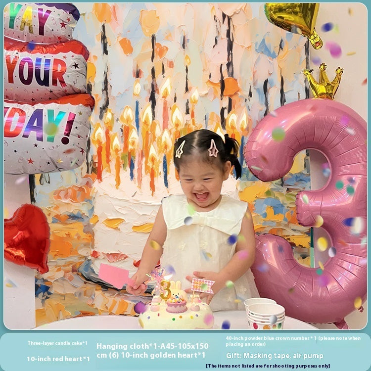 Birthday Party Layout Cake Hanging Cloth Children Background Wall