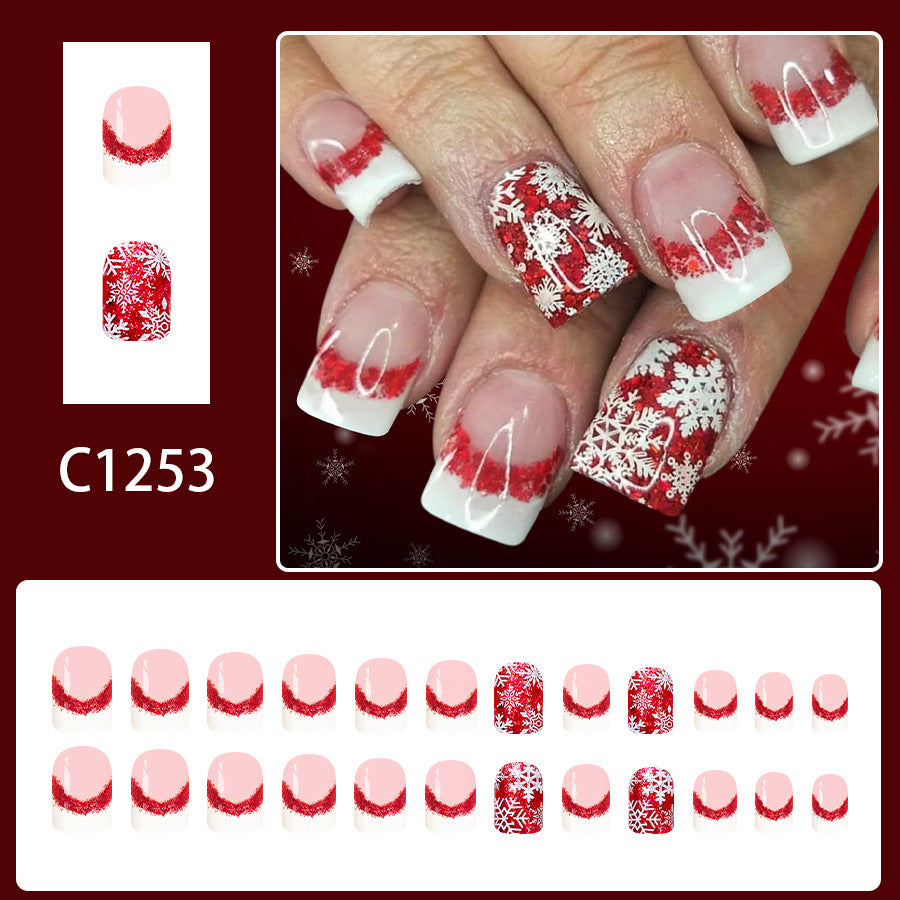 Short Glossy Square Nail New Christmas Manicure White French Style